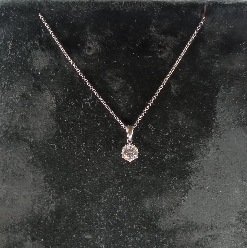 Rhodium PlatedSterling Silver Round Diamond Simulant Pendant 50$